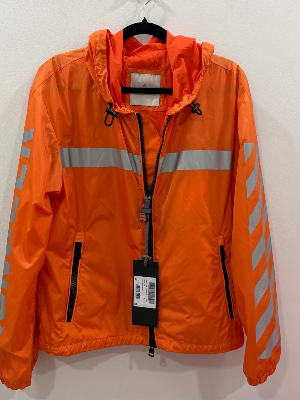 Moncler Off White Gangui Logo Reflector Nylon Zip Up Orange Jacket